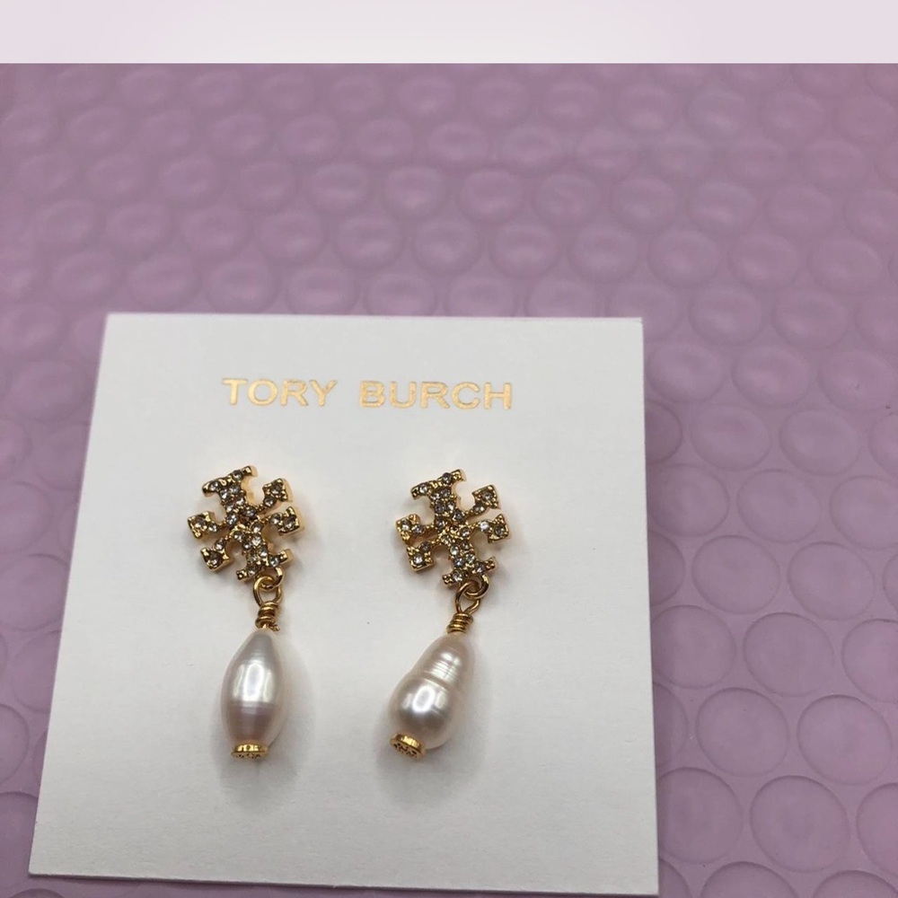 Tory Burch Gold and White Pearl Earrings